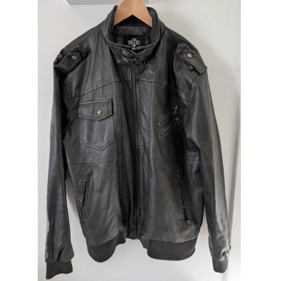 Hood Crew Men’s Unisex Casual Faux Leather Zip-Up Motorcycle Bomber Jacket - XL - Picture 7 of 16